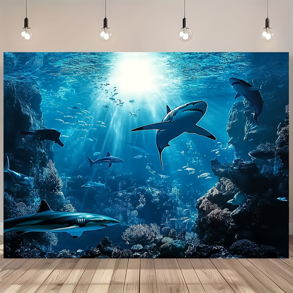 Aquarium Marine Blue - Görkemli Derin Deniz Köpekbalığı Duvar Gobleni
