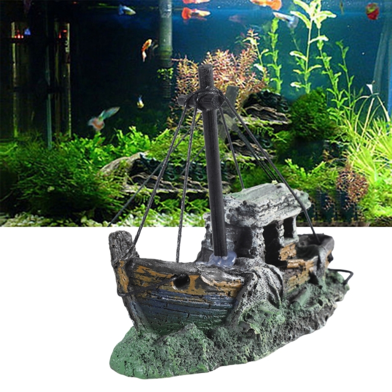 Aquarium Marineland - Akvaryum Batık Gemi Dekorasyon Reçine Balık